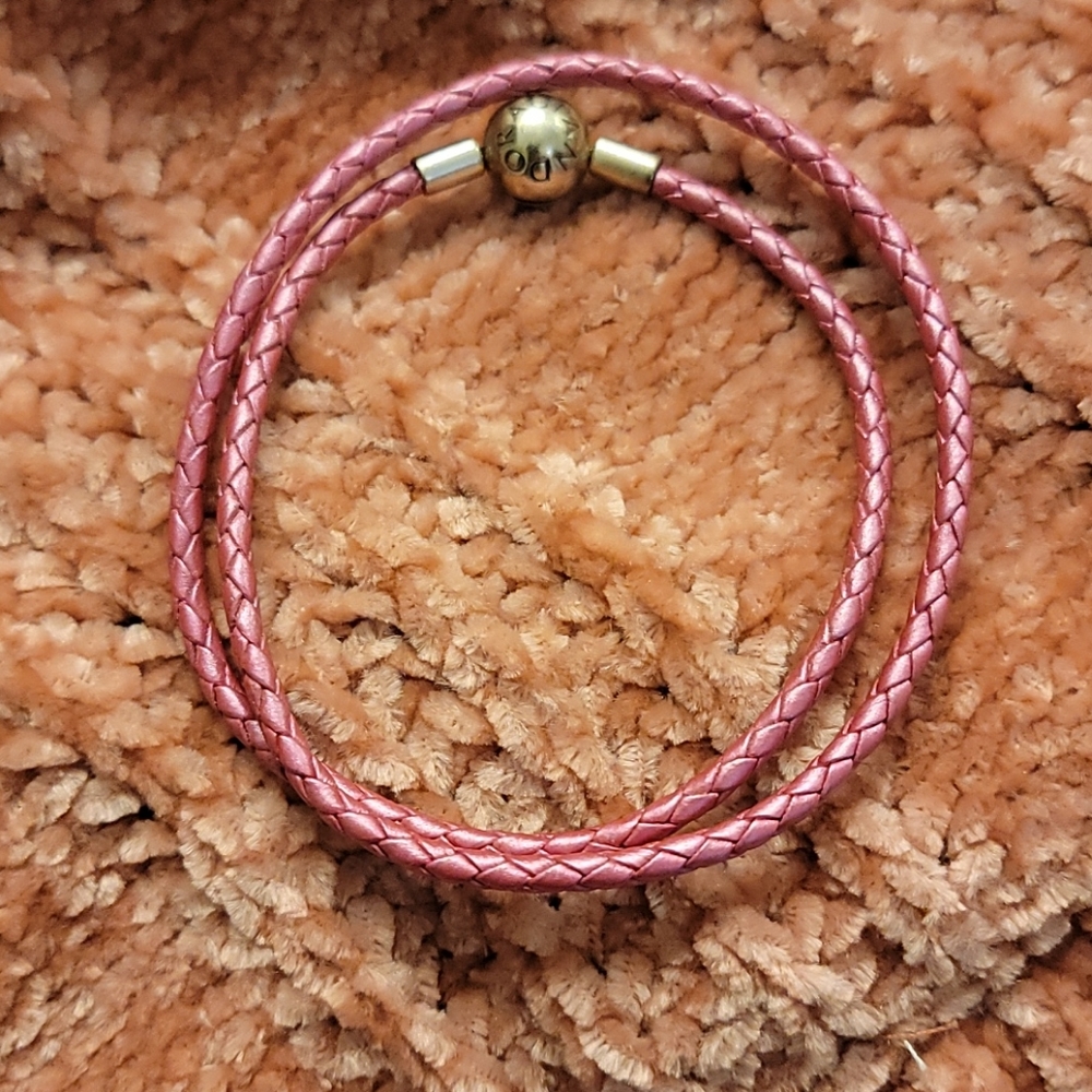 Pandora Braided Leather Bracelet (pink)